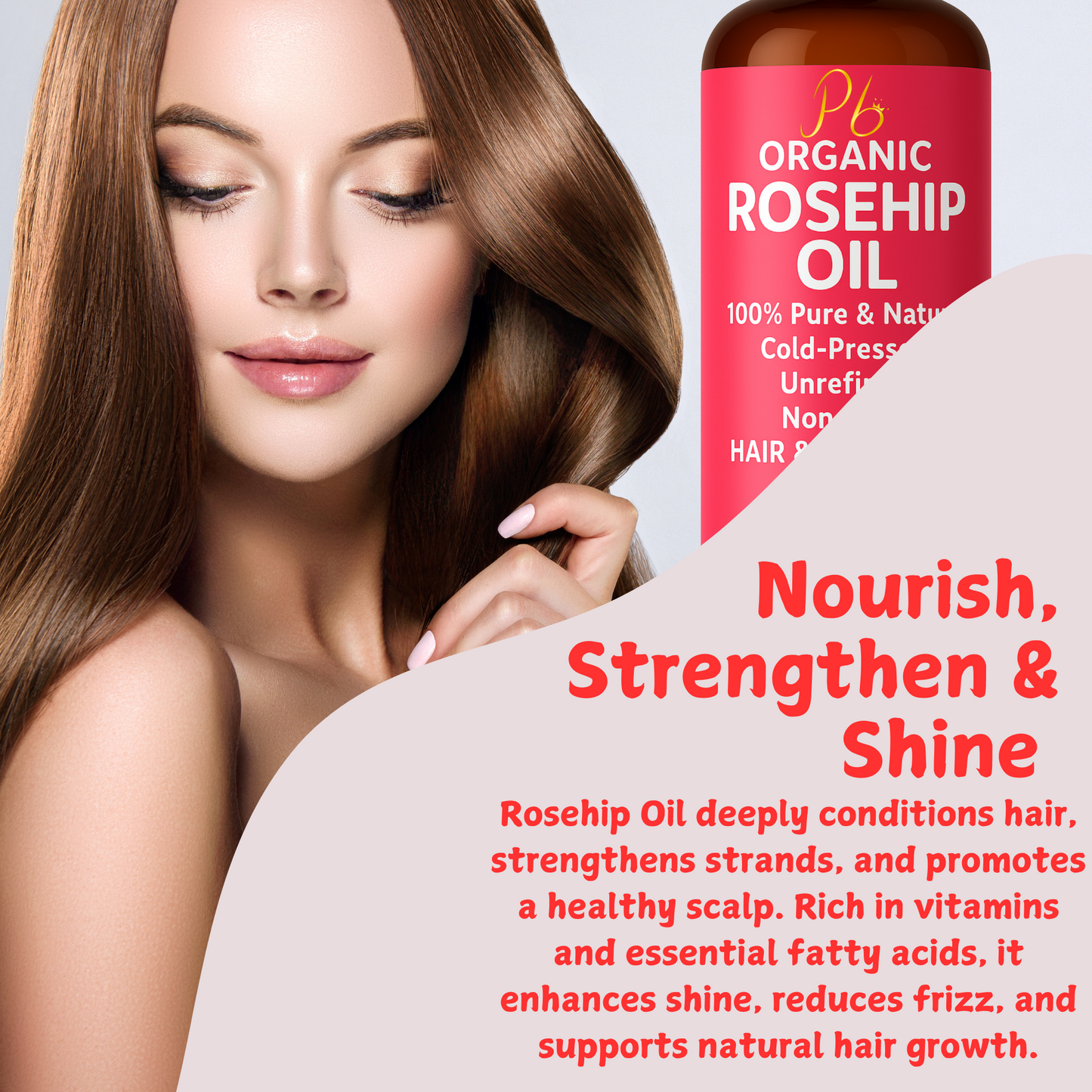 Organic Cold Pressed Rosehip Oil – 16 fl oz | Unrefined, Hexane-Free, Glass Bottle with Pump | Face, Body & Hair Moisturizer | Skin Brightening | Anti-Aging | Dark Spot Support