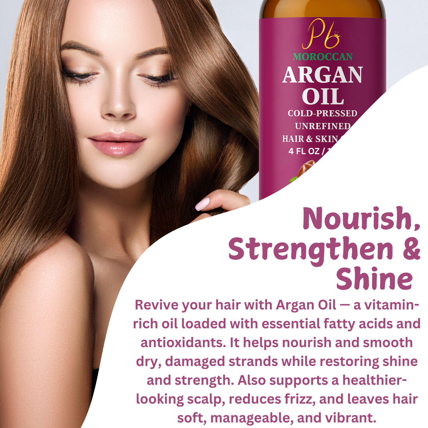 Argan Oil – 100% Pure Moroccan Argan Oil for Hair | Cold-Pressed, Unrefined & Hexane-Free | Natural Moisturizer for Dry Hair, Skin & Face | Carrier & Massage Oil, Glass Bottle 4 fl oz