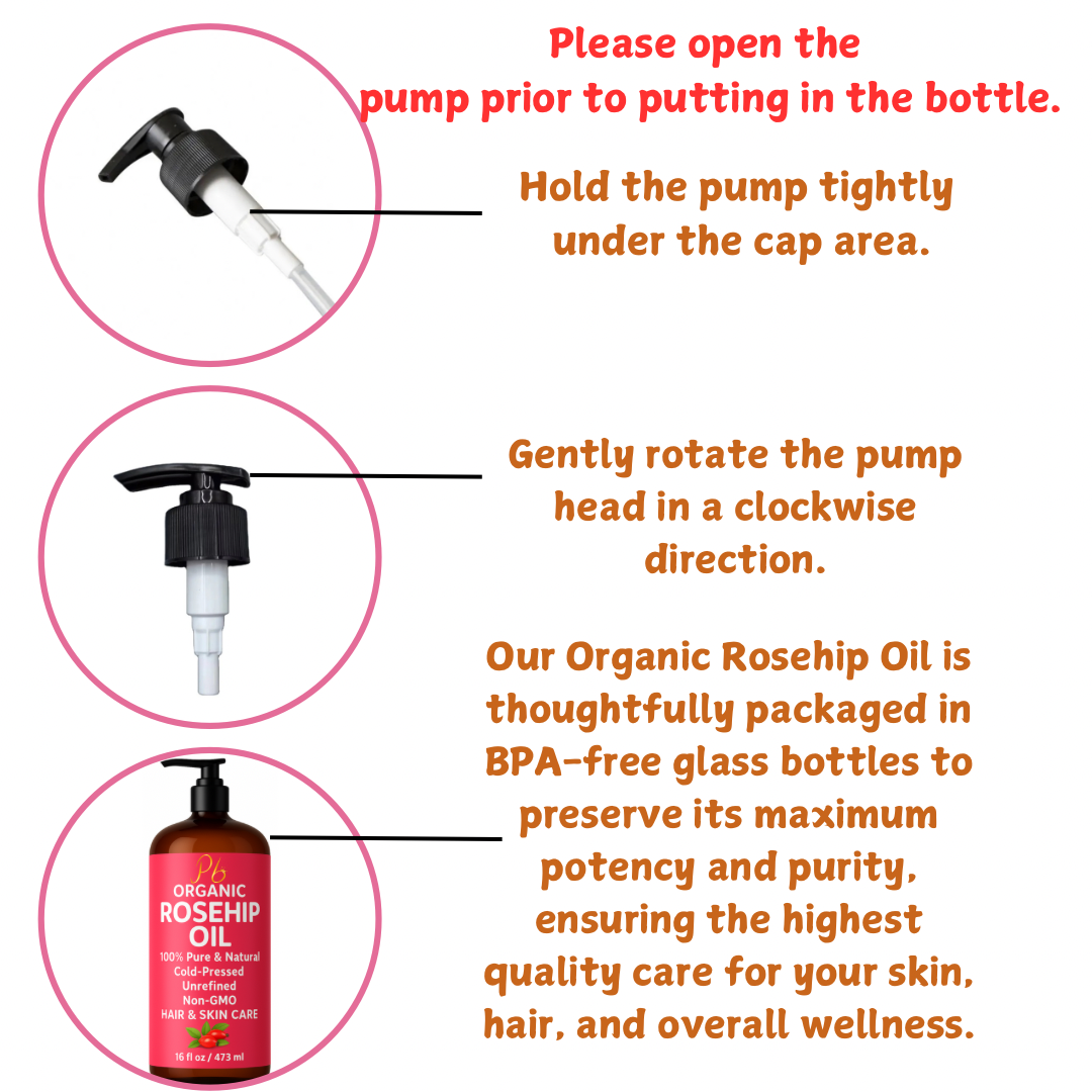 Organic Cold Pressed Rosehip Oil – 16 fl oz | Unrefined, Hexane-Free, Glass Bottle with Pump | Face, Body & Hair Moisturizer | Skin Brightening | Anti-Aging | Dark Spot Support