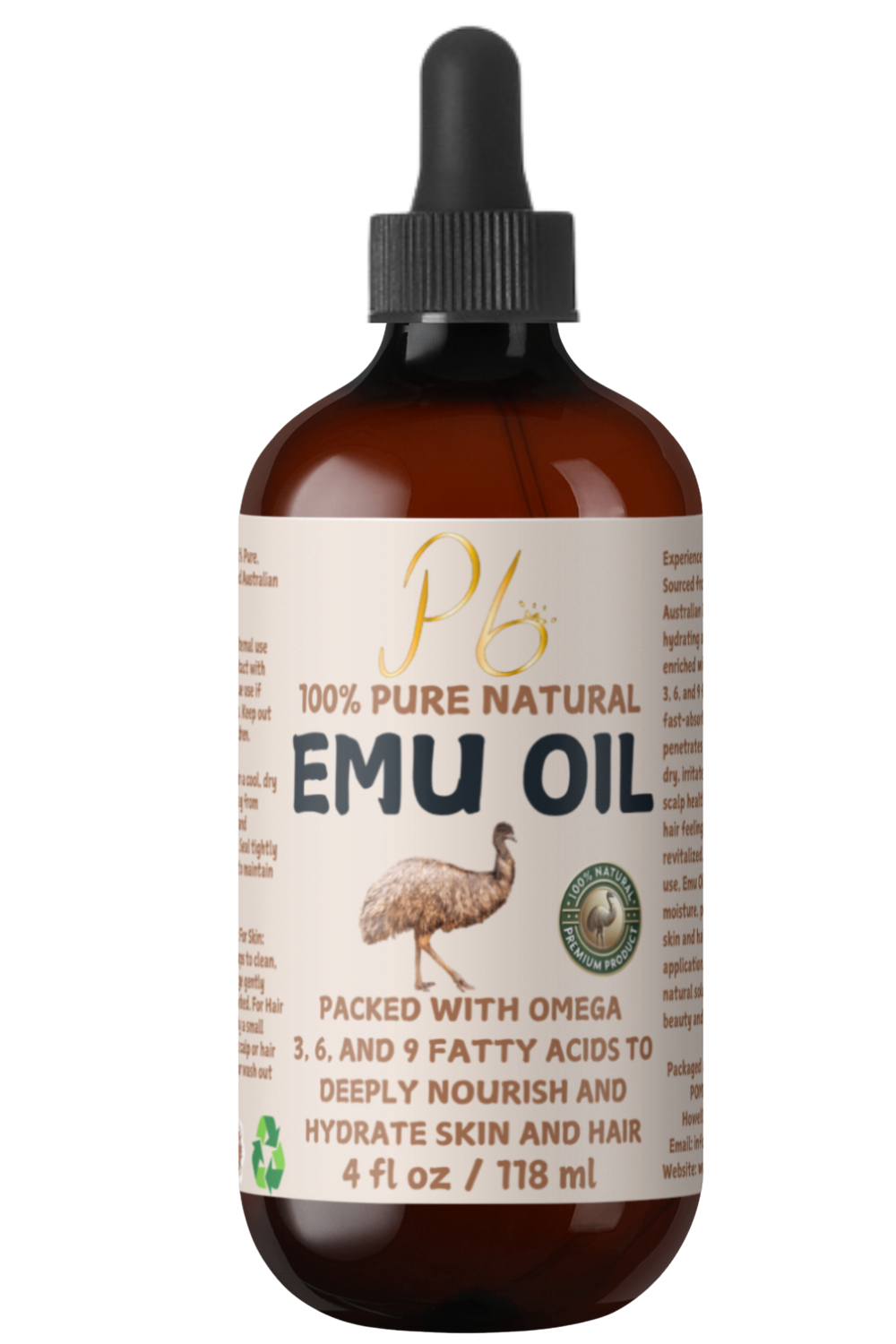 100% Pure Australian Emu Oil – Refined & Unscented | Natural Pain Relief, Anti-Inflammatory, Anti-Aging Moisturizer | Skin, Joints, Scalp | Non-Greasy | 4 fl oz Glass Bottle