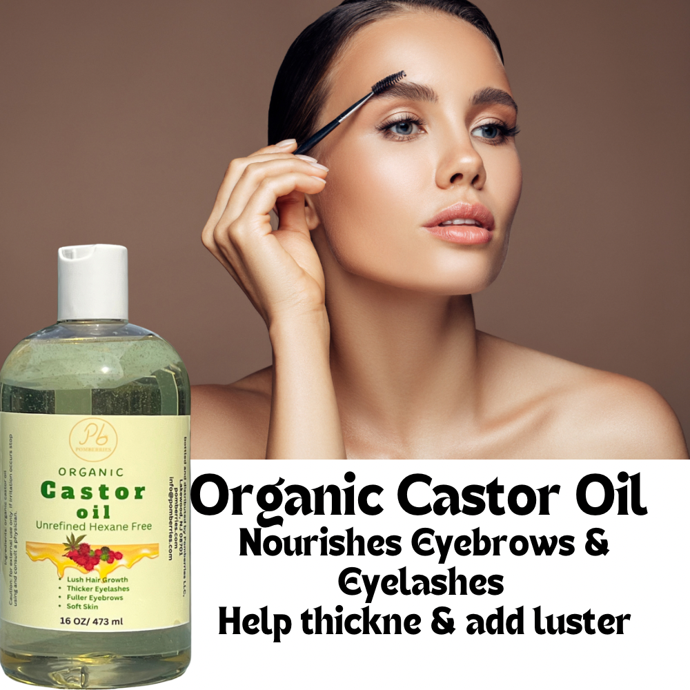 Organic Castor Oil for Hair, Eyebrows, Lashes, Skin & Nail, USP Grade Hexane Free 100% Pure Premium Castor Oil 16 fl oz