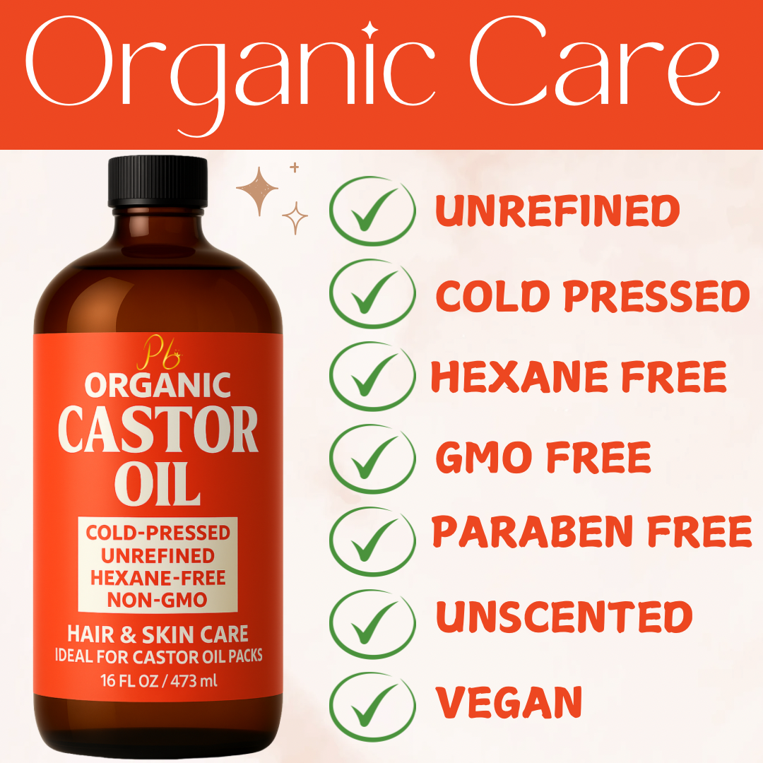 Organic Cold-Pressed Castor Oil – 16 fl oz | Hexane-Free, Unrefined | Amber Glass Bottle with Pump | Hair, Scalp & Skin Moisturizer | Lash, Brow & Beard Oil | Castor Oil Packs for Detox & Wellness