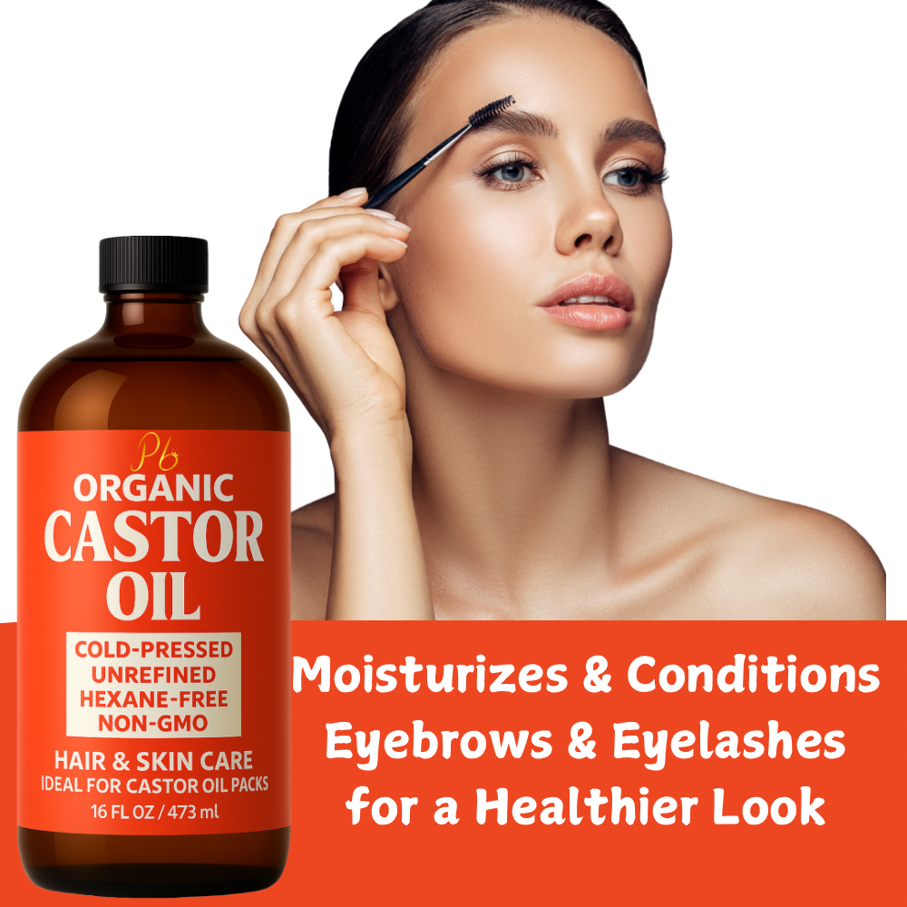 Organic Cold-Pressed Castor Oil – 16 fl oz | Hexane-Free, Unrefined | Amber Glass Bottle with Pump | Hair, Scalp & Skin Moisturizer | Lash, Brow & Beard Oil | Castor Oil Packs for Detox & Wellness