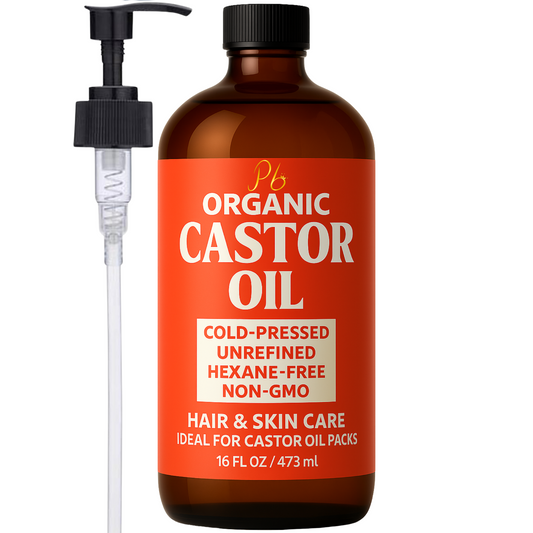 Organic Cold-Pressed Castor Oil – 16 fl oz | Hexane-Free, Unrefined | Amber Glass Bottle with Pump | Hair, Scalp & Skin Moisturizer | Lash, Brow & Beard Oil | Castor Oil Packs for Detox & Wellness