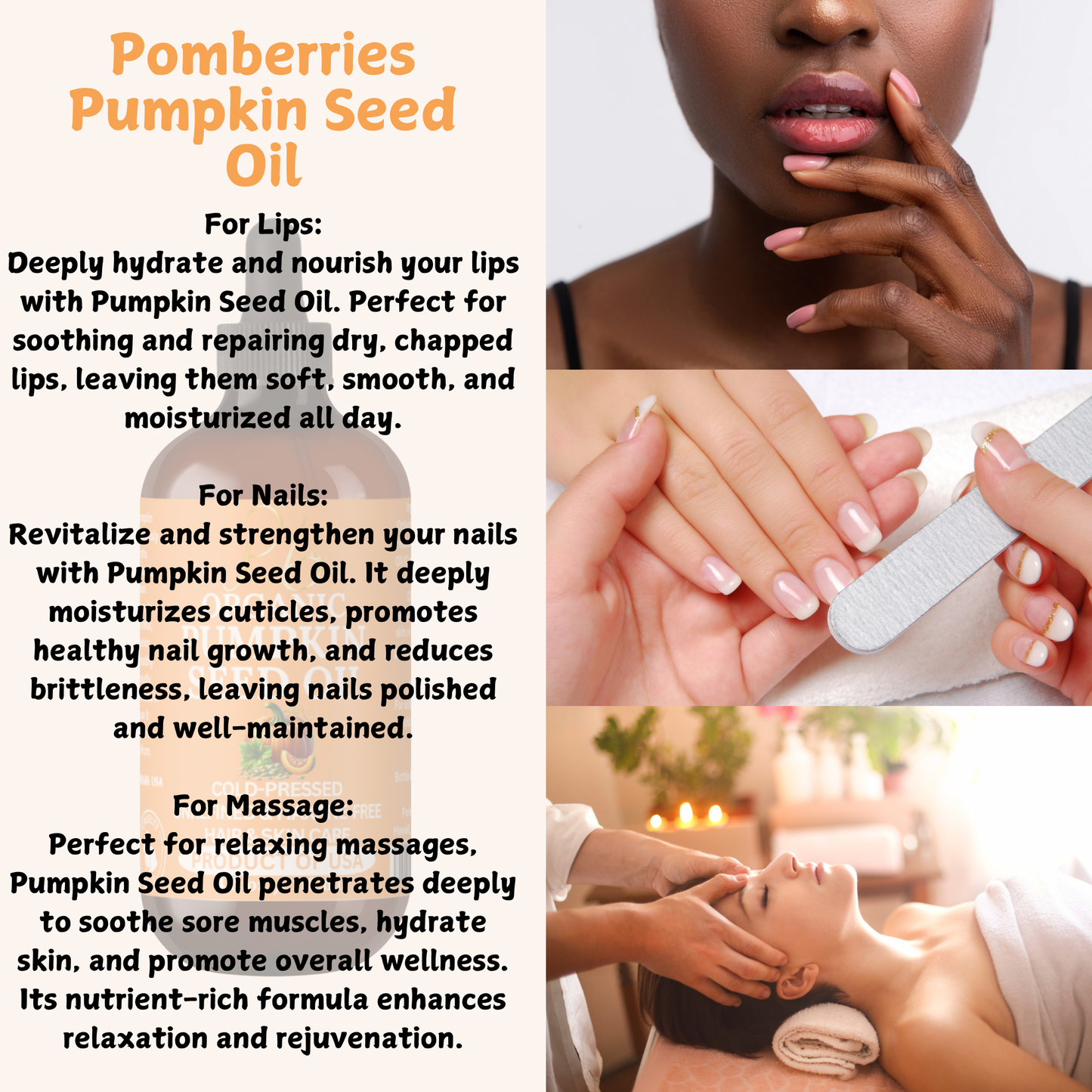 Pomberries Organic Cold-Pressed Pumpkin Seed Oil for Hair and Skin Care