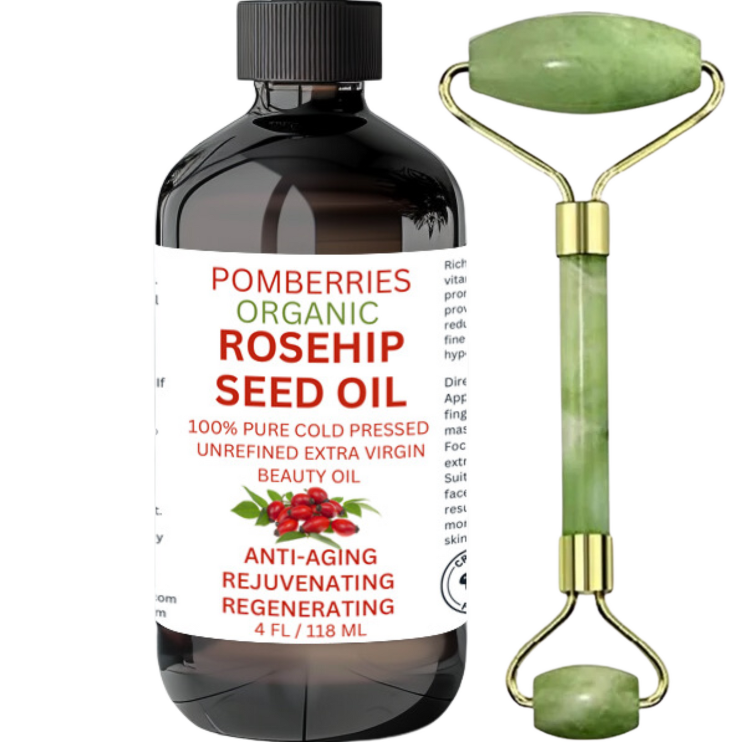 Rosehip Oil for Face & Skin, Organic Rosehip Seed Face Oil for Anti-Aging, Reduces Appearance of Wrinkles, Rich In Vitamin C, Retinol & Fatty Acids, Carrier Oil- Glass Bottle 4 fl oz