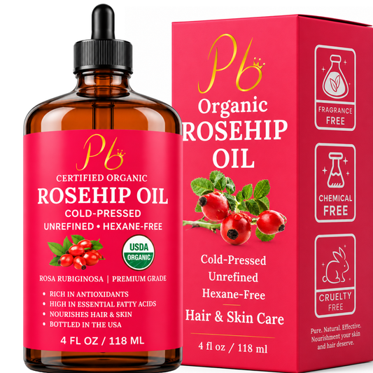 USDA Organic Rosehip Oil – Cold-Pressed & Unrefined, Rosehip Oil for Face, Skin & Hair – Rosehip Seed Oil for Scars, Wrinkles, Stretch Marks, Daily Hydration & Gua Sha Massage, 4 fl oz