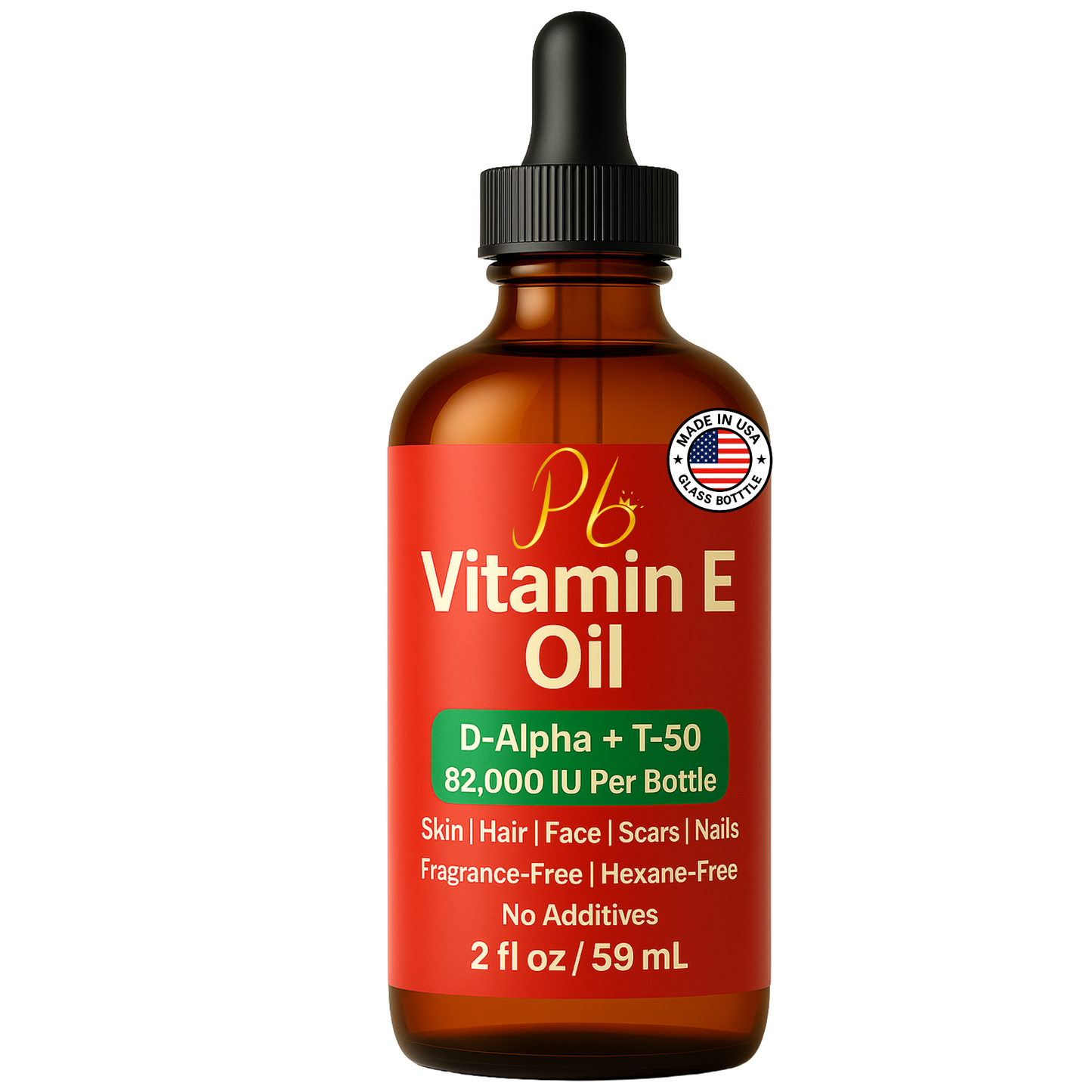 Vitamin E Oil – 82,000 IU | Broad-Spectrum Tocopherols (D-Alpha, Gamma, Beta, Delta) | Scar, Stretch Mark & Dry Skin Care | Face, Hair, Body & Massage – 2 fl oz Glass Bottle, Made in USA