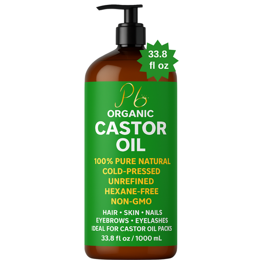 Organic Castor Oil – 33.8 fl oz Bulk Size with Pump, Cold-Pressed, Hexane-Free, Unrefined, Non-GMO for Castor Oil Packs, Scalp Care, Hair Growth & Skin Hydration