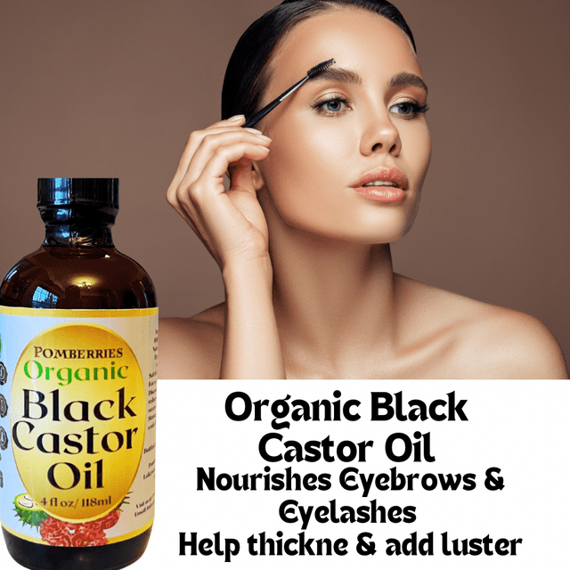 Organic Black Castor Oil 100% Pure Hair Oil, Hexane Free, Fuller Eyelashes & Eyebrows, Moisturizes, Cleanses Skin, Organic Carrier Oil 4 fl oz Glass Bottle