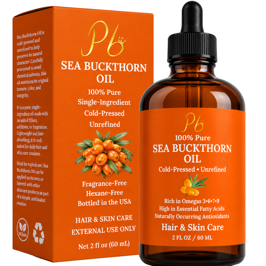 Sea Buckthorn Seed Oil – 100% Pure, Cold-Pressed & Unrefined | Natural Moisturizer for Face, Hair, Skin & Nails – Radiance & Youthful Glow – 2 fl oz Amber Glass Bottle