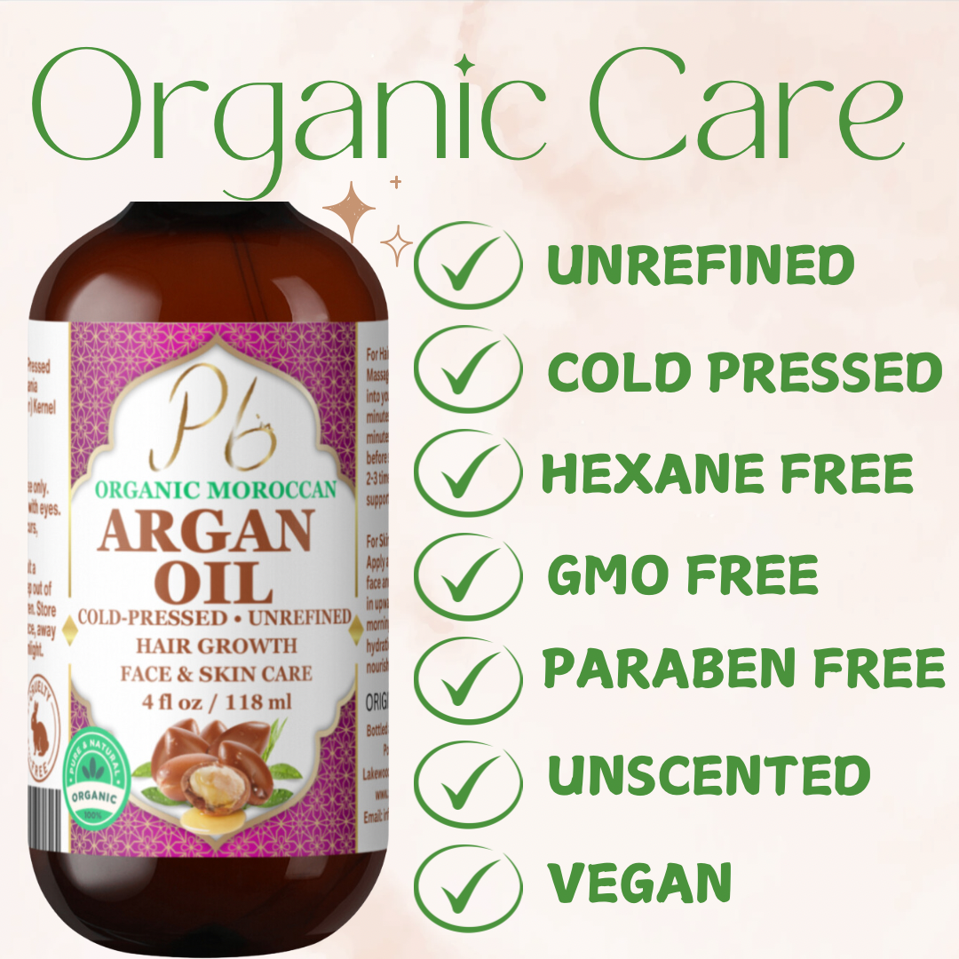 Organic Moroccan Argan Oil, 100% Pure Argan Oil, Cold Pressed Virgin Premium Grade Natural Moisturizer Treatment For Dry, Damaged Skin, Hair, Face, Body & Scalp, Argan Face Oil - Men & Women 4 fl oz