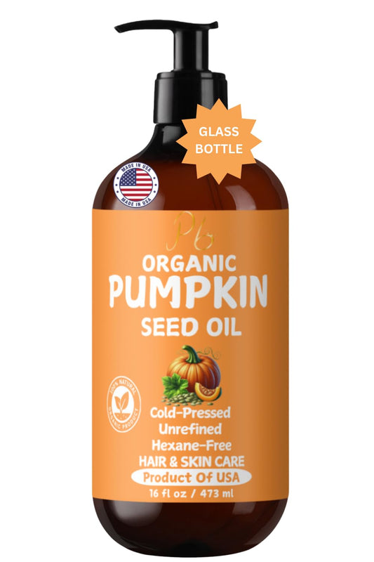 Organic Pumpkin Seed Oil – 100% Pure & Cold-Pressed | Hair Growth, Skin Hydration & Anti-Aging Face Oil – Made in USA – 16 fl oz Glass Bottle