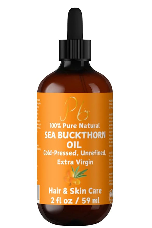 Sea Buckthorn Seed Oil – 100% Pure, Cold-Pressed & Unrefined | Natural Moisturizer for Face, Hair, Skin & Nails – Radiance & Youthful Glow – 2 fl oz Amber Glass Bottle