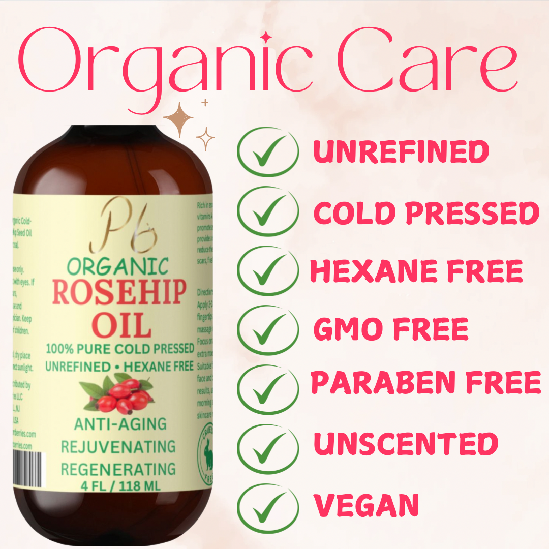 Rosehip Oil for Face & Skin, Organic Rose Hip Seed Face Oil for Anti-Aging, Reduces Appearance of Wrinkles, Rich In Vitamin C, Retinol & Fatty Acids, Carrier Oil- Glass Bottle 4 fl oz