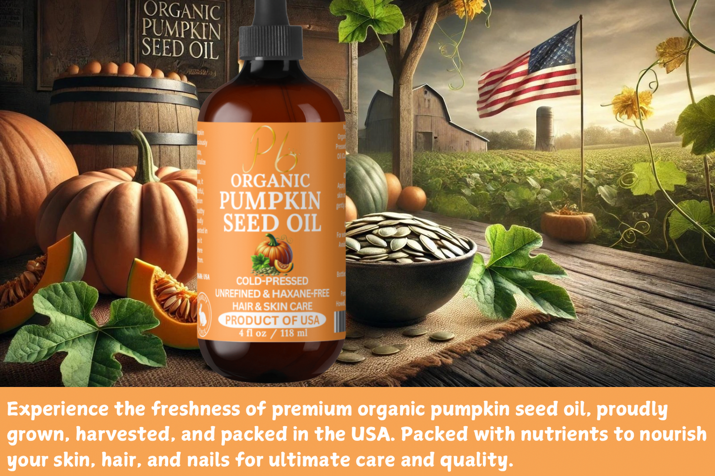 Pomberries Organic Cold-Pressed Pumpkin Seed Oil for Hair and Skin Care