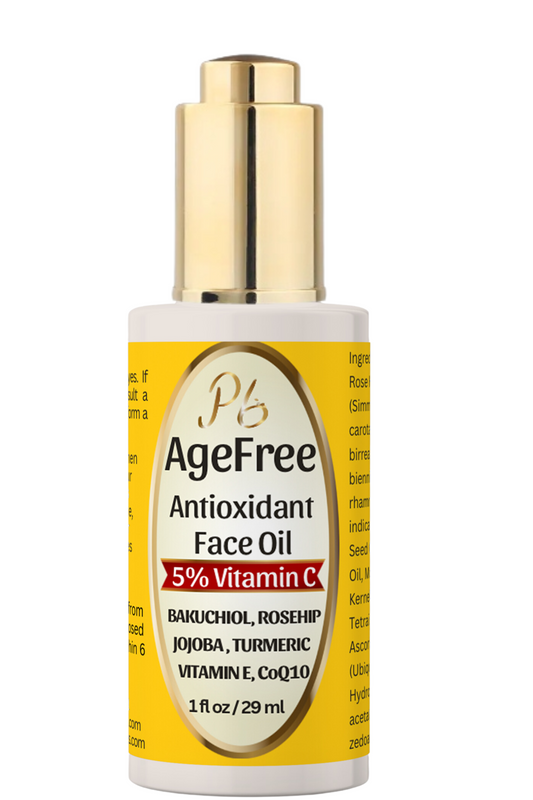 PomBerries AgeFree Antioxidant Face Oil with 5% Vitamin C- Anti-Aging, Hydrating, Rejuvenating - Moringa, Rosehip, Jojoba, Bakuchiol, Carrot Seed Oil, Vitamin E, CoQ10 - 1 fl. oz / 30 ml