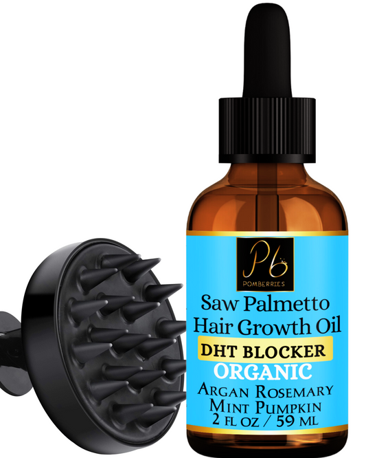 Organic Saw Palmetto Hair Growth Oil - DHT Blocker - Scalp Treatment, Reduce Hair Loss, Split Ends, Strengthens Hair Roots, Natural Hair Care with Argan, Amla, Rosemary, Mint, Pumpkin, Saw Palmetto Oil with Rosemary Oil ( With Scalp Massager)