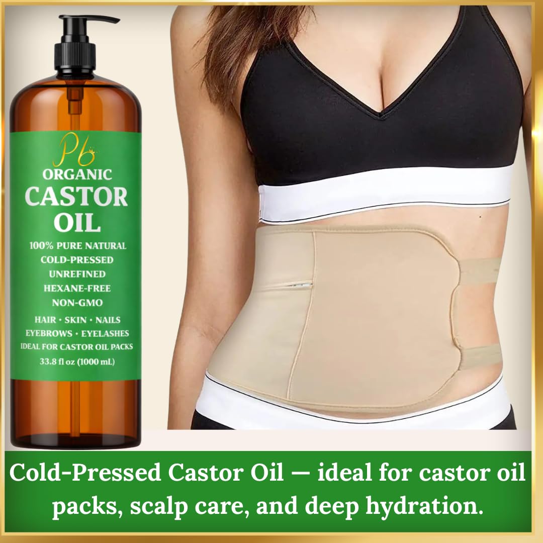 Castor Oil – Bulk Size 33.8 fl oz (1 Liter), 100% Pure, Cold-Pressed, Unrefined &amp; Hexane-Free | Hair Growth Oil, Eyelash &amp; Eyebrow Serum, Skin &amp; Scalp Moisturizer, Carrier Oil, Castor Oil Pack Wrap