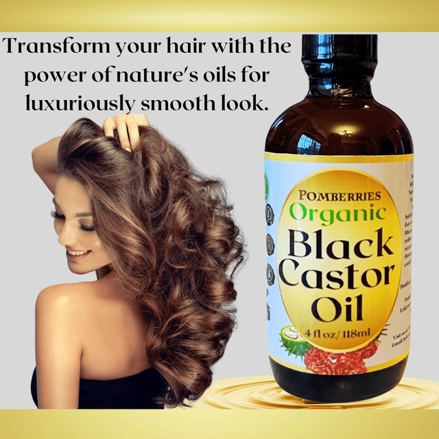 Organic Black Castor Oil 100% Pure Hair Oil, Hexane Free, Fuller Eyelashes & Eyebrows, Moisturizes, Cleanses Skin, Organic Carrier Oil 4 fl oz Glass Bottle