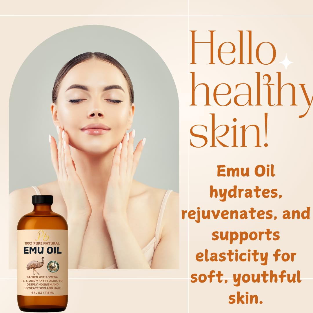 100% Pure Australian Emu Oil – Refined & Unscented | Natural Pain Relief, Anti-Inflammatory, Anti-Aging Moisturizer | Skin, Joints, Scalp | Non-Greasy | 4 fl oz Glass Bottle