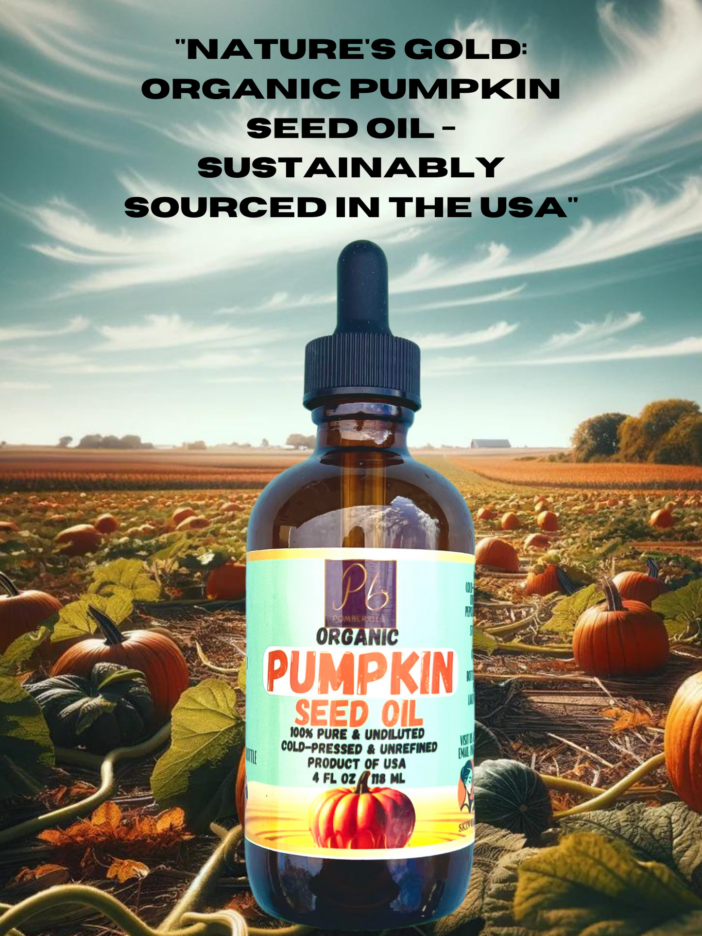 Pomberries Organic Cold-Pressed Pumpkin Seed Oil for Hair and Skin Care