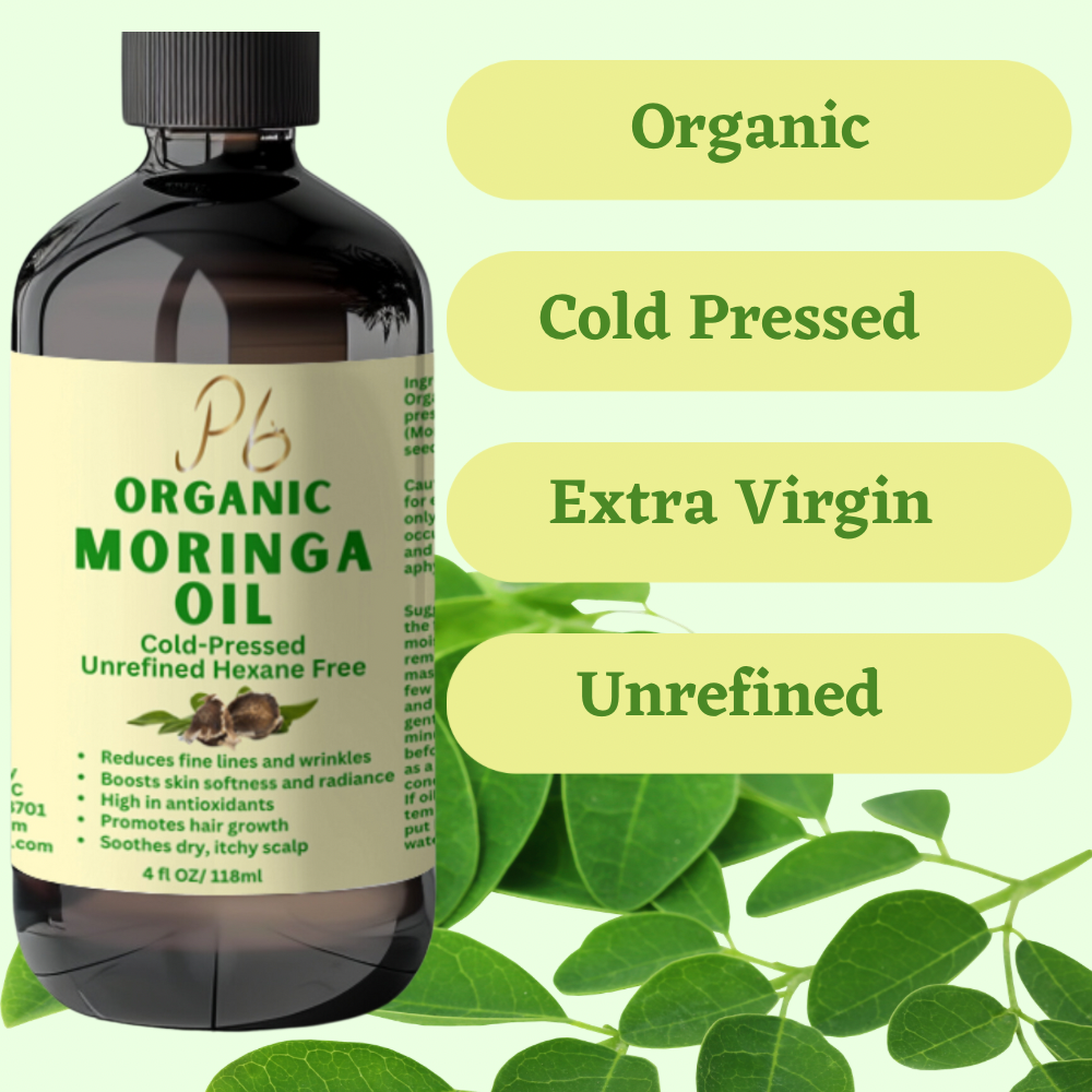 Premium Organic Cold-Pressed Moringa Oil, Unrefined & Nutrient-Rich for Skin, Hair & Body, Anti-Aging, Lightweight Face Oil, Natural Moisturizer 4 fl oz in Amber Glass Bottle