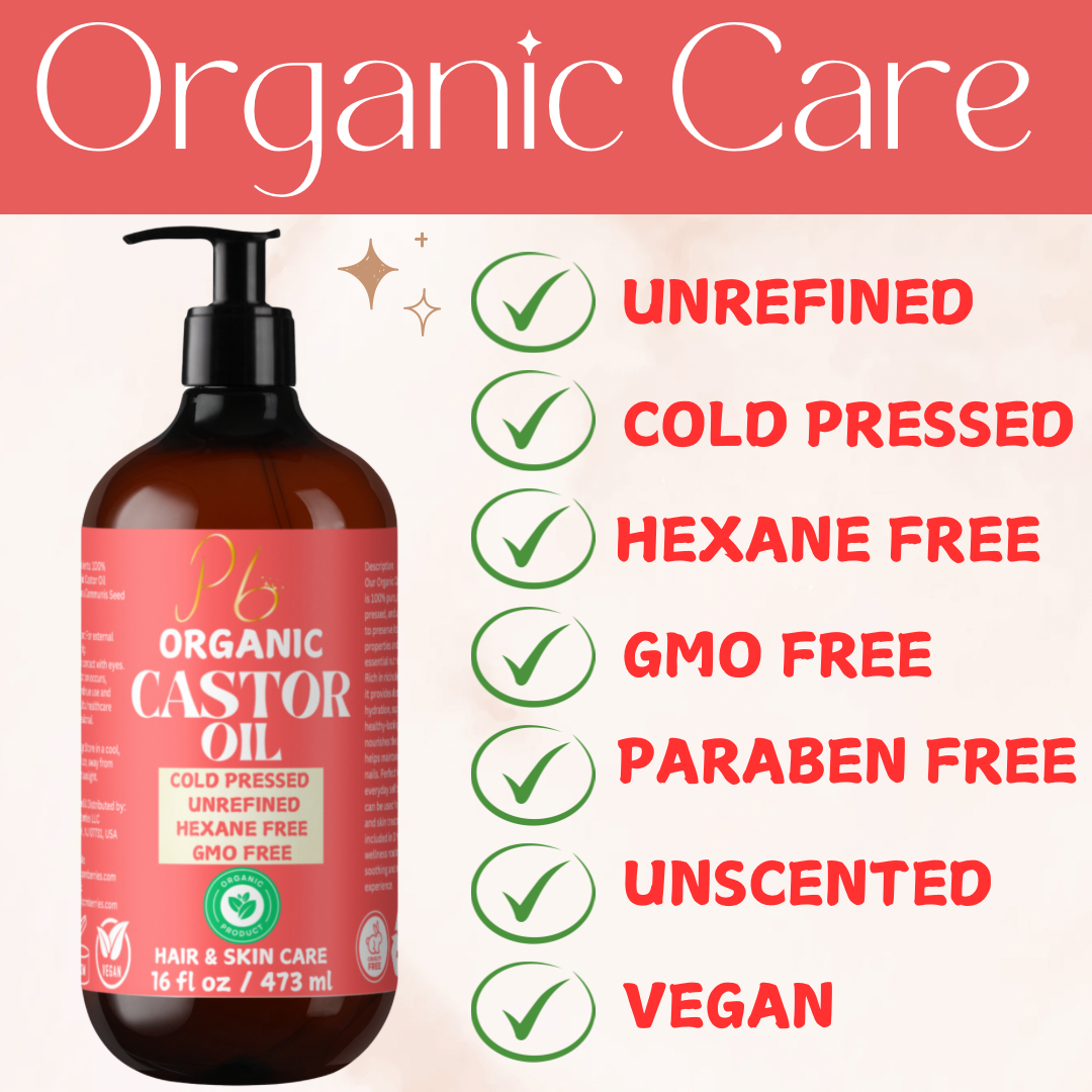 Organic Castor Oil, Cold-Pressed Castor Oil in Glass Bottle with Pump 16 fl oz