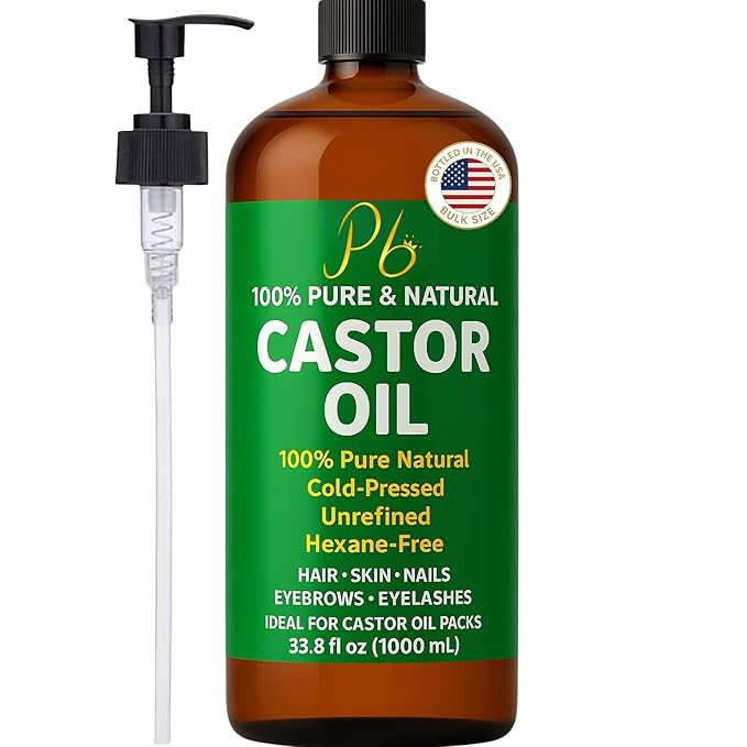 Castor Oil – Bulk Size 33.8 fl oz (1 Liter), 100% Pure, Cold-Pressed, Unrefined &amp; Hexane-Free | Hair Growth Oil, Eyelash &amp; Eyebrow Serum, Skin &amp; Scalp Moisturizer, Carrier Oil, Castor Oil Pack Wrap