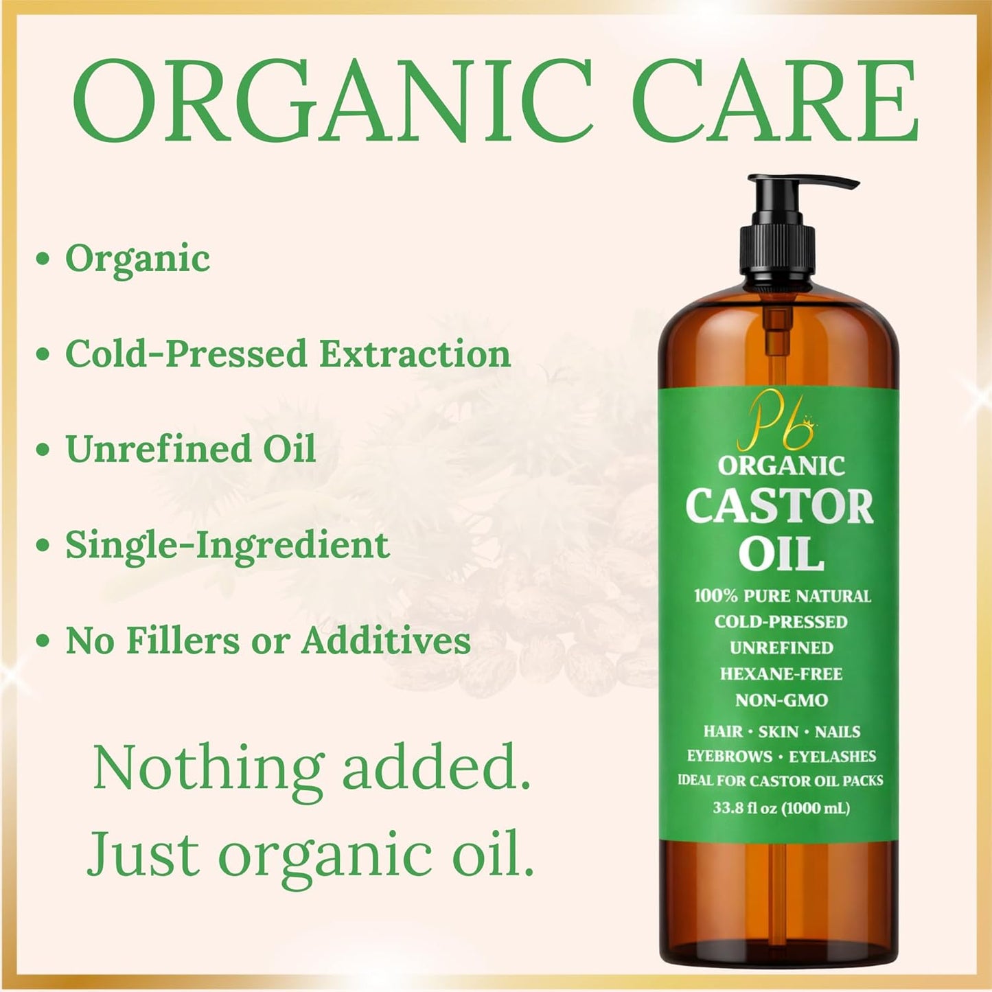 Castor Oil – Bulk Size 33.8 fl oz (1 Liter), 100% Pure, Cold-Pressed, Unrefined &amp; Hexane-Free | Hair Growth Oil, Eyelash &amp; Eyebrow Serum, Skin &amp; Scalp Moisturizer, Carrier Oil, Castor Oil Pack Wrap