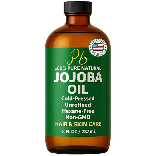 Jojoba Oil – 8 fl oz Glass Bottle – Cold-Pressed, Unrefined &amp; Hexane-Free Jojoba Oil for Hair, Skin &amp; Face – Natural Moisturizer &amp; Lightweight Carrier Oil for Essential Oils, Scalp Care &amp; Massage