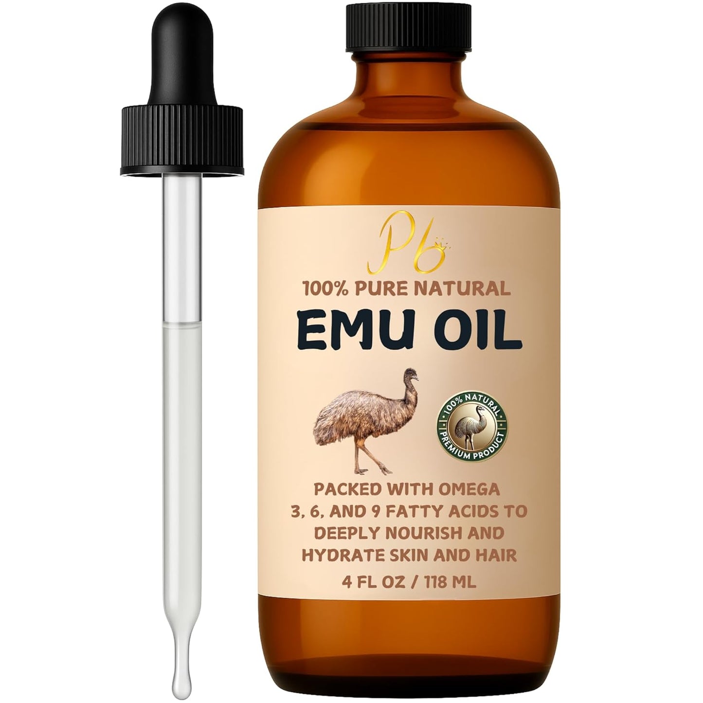 100% Pure Australian Emu Oil – Refined & Unscented | Natural Pain Relief, Anti-Inflammatory, Anti-Aging Moisturizer | Skin, Joints, Scalp | Non-Greasy | 4 fl oz Glass Bottle