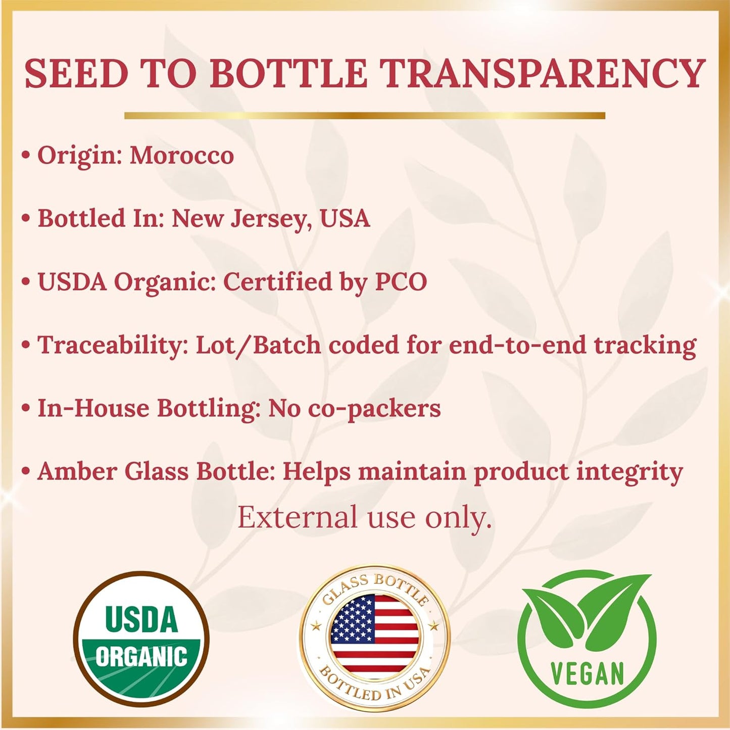 Pomberries USDA Organic Argan Oil 16 fl oz – Cold-Pressed, Unrefined Moroccan Argan Oil for Hair & Skin – Glass Bottle with Pump