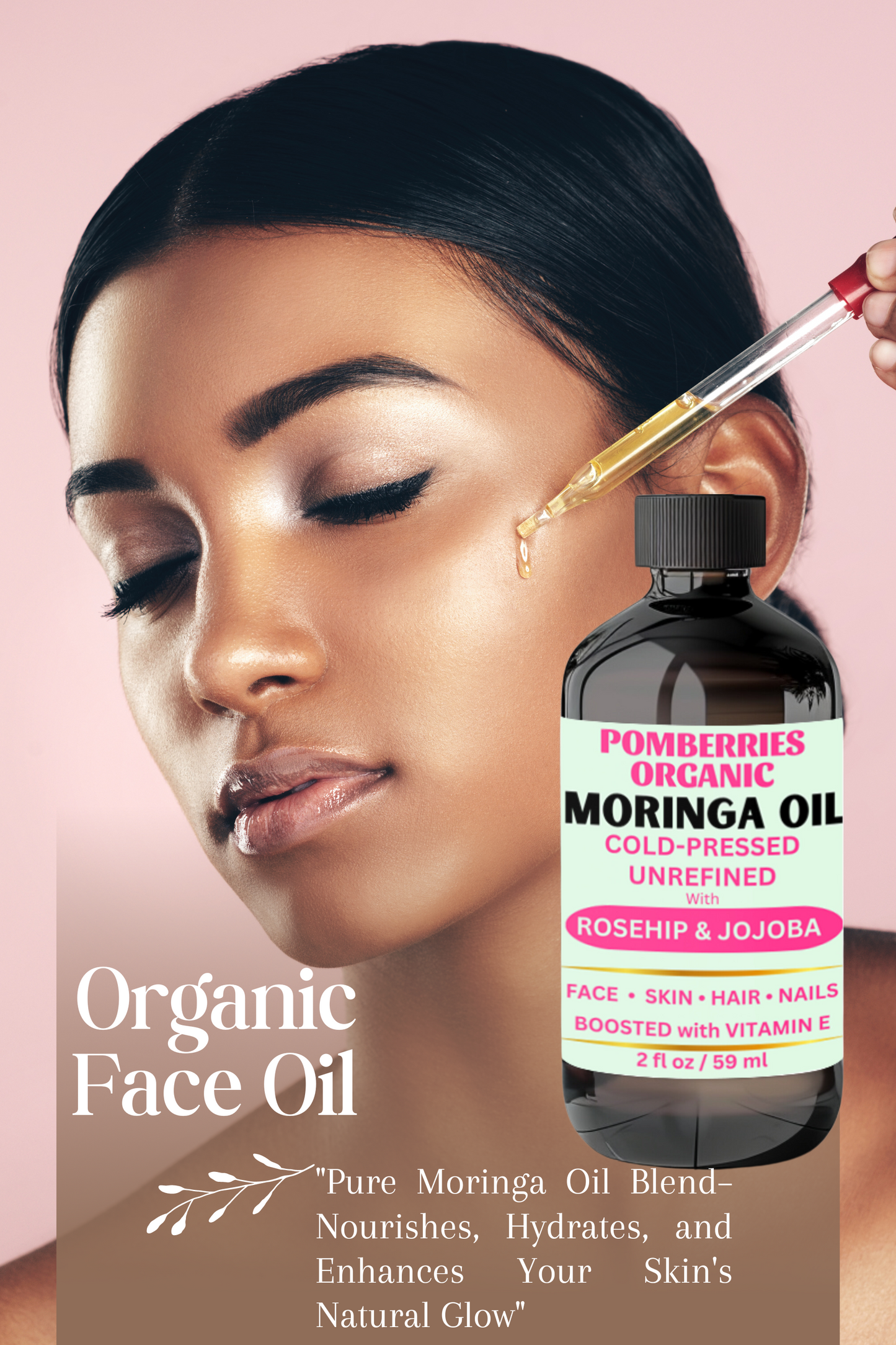 Premium Organic Cold-Pressed Moringa Oil, with Organic Rosehip Oil, & Jojoba Oil, Unrefined & Nutrient-Rich for Skin, Hair & Body, Anti-Aging, Face Oil, Natural Moisturizer, Boosted with Vitamin E