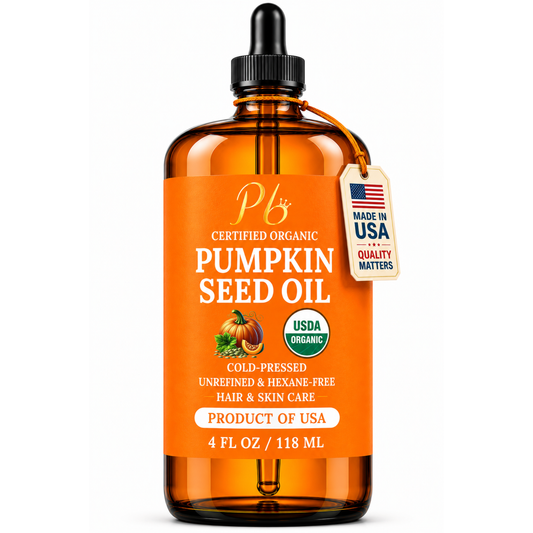 Pomberries USDA Organic Pumpkin Seed Oil 4 fl oz – Cold-Pressed, Unrefined – Hair & Skin Oil – Glass Bottle – Product of USA