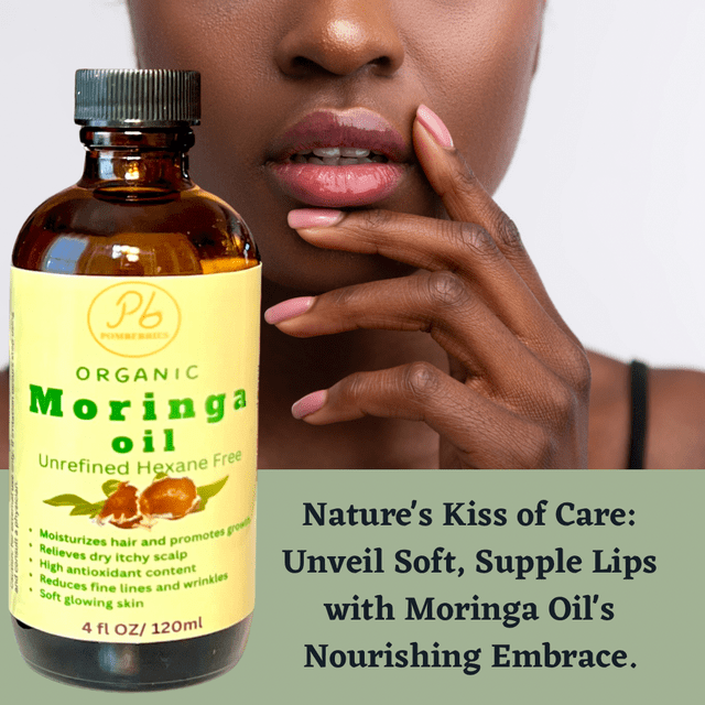 Pomberries Organic Moringa Oil, Cold Pressed, Extra Virgin, 100% Pure Natural for Hair, Skin by Pomberries 4 fl oz Amber Glass Bottle