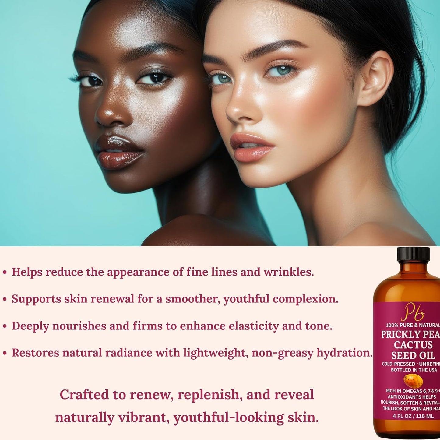 Prickly Pear Seed Oil | 100% Pure, Cold-Pressed & Unrefined, Prickly Pear Oil for Face, Skin & Hair, Helps Improve the Look of Fine Lines & Wrinkles | 4 fl oz Glass Bottle