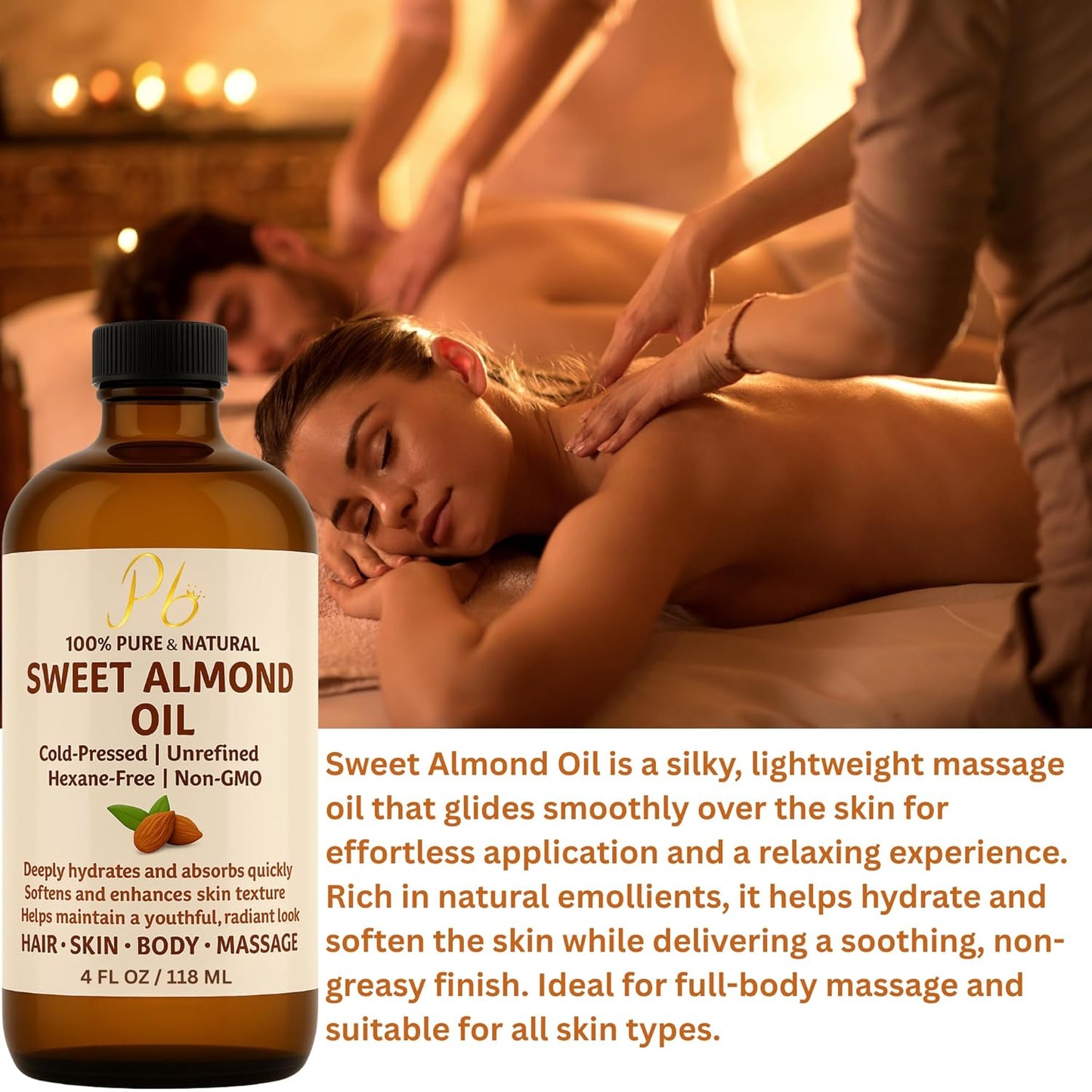 Almond Oil – 16 fl oz Glass Bottle with Pump | 100% Pure, Cold-Pressed, Unrefined &amp; Hexane-Free | Sweet Almond Carrier Oil for Skin, Face &amp; Hair | Natural Moisturizer &amp; Massage Oil