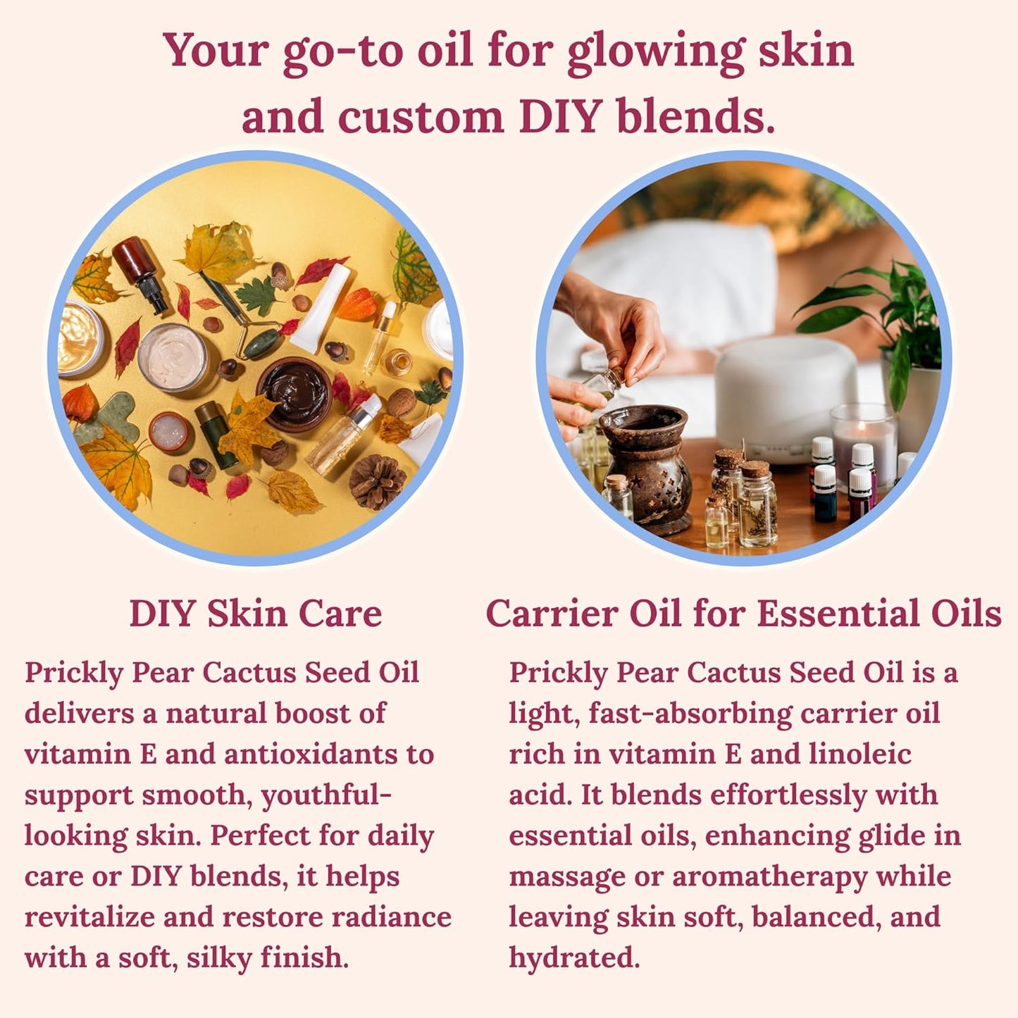 Prickly Pear Seed Oil | 100% Pure, Cold-Pressed & Unrefined, Prickly Pear Oil for Face, Skin & Hair, Helps Improve the Look of Fine Lines & Wrinkles | 4 fl oz Glass Bottle