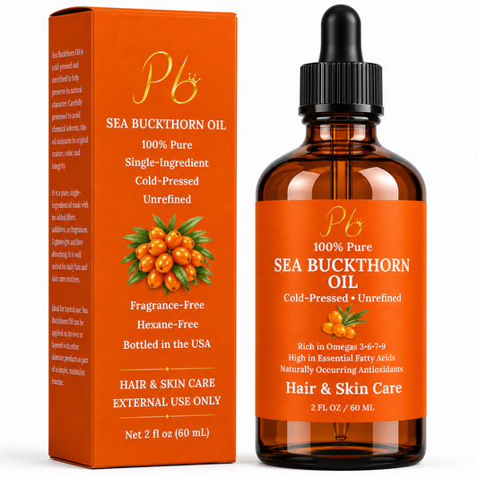 Sea Buckthorn Seed Oil – 100% Pure, Cold-Pressed & Unrefined | Natural Moisturizer for Face, Hair, Skin & Nails – Radiance & Youthful Glow – 2 fl oz Amber Glass Bottle