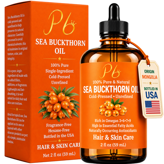 Sea Buckthorn Oil – 100% Pure, Cold-Pressed & Unrefined | Natural Moisturizer for Face, Hair, Skin & Nails – Radiance & Youthful Glow – 2 fl oz Amber Glass Bottle