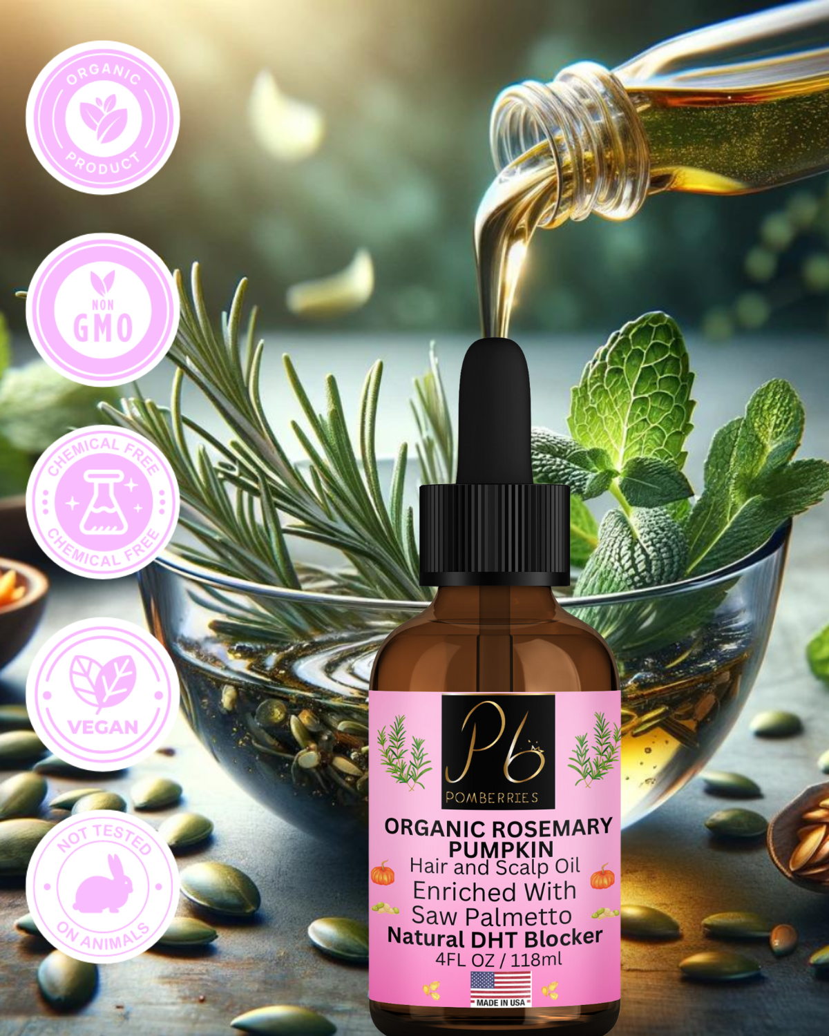 Organic Rosemary Mint Scalp & Hair Repair and Growth Oil With Organic Pumpkin Seed Oil, Organic Peppermint Essential Oil, Saw Palmetto Oil 4 fl oz