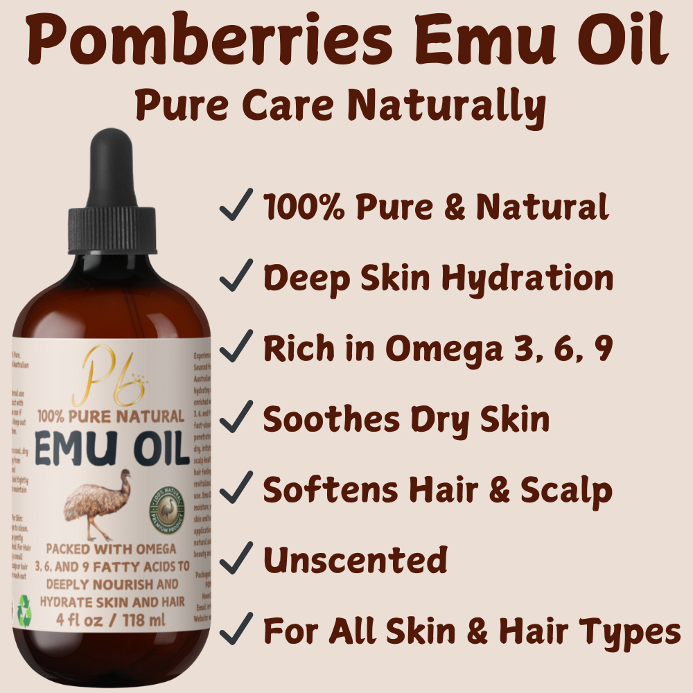 100% Pure Australian Emu Oil – Refined & Unscented | Natural Pain Relief, Anti-Inflammatory, Anti-Aging Moisturizer | Skin, Joints, Scalp | Non-Greasy | 4 fl oz Glass Bottle