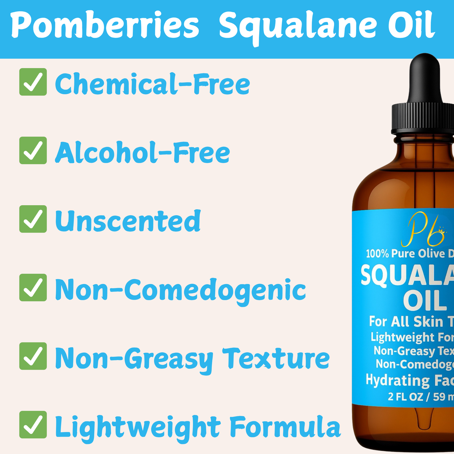 Squalane Oil, Derived from Olives, Moisturizer for Face, Skin & Hair, Face Oil, Anti-Aging, Plumping, Firming, Natural Body Oil, Squalne Oil for Face, Vegan 2 fl oz ( MADE IN USA )