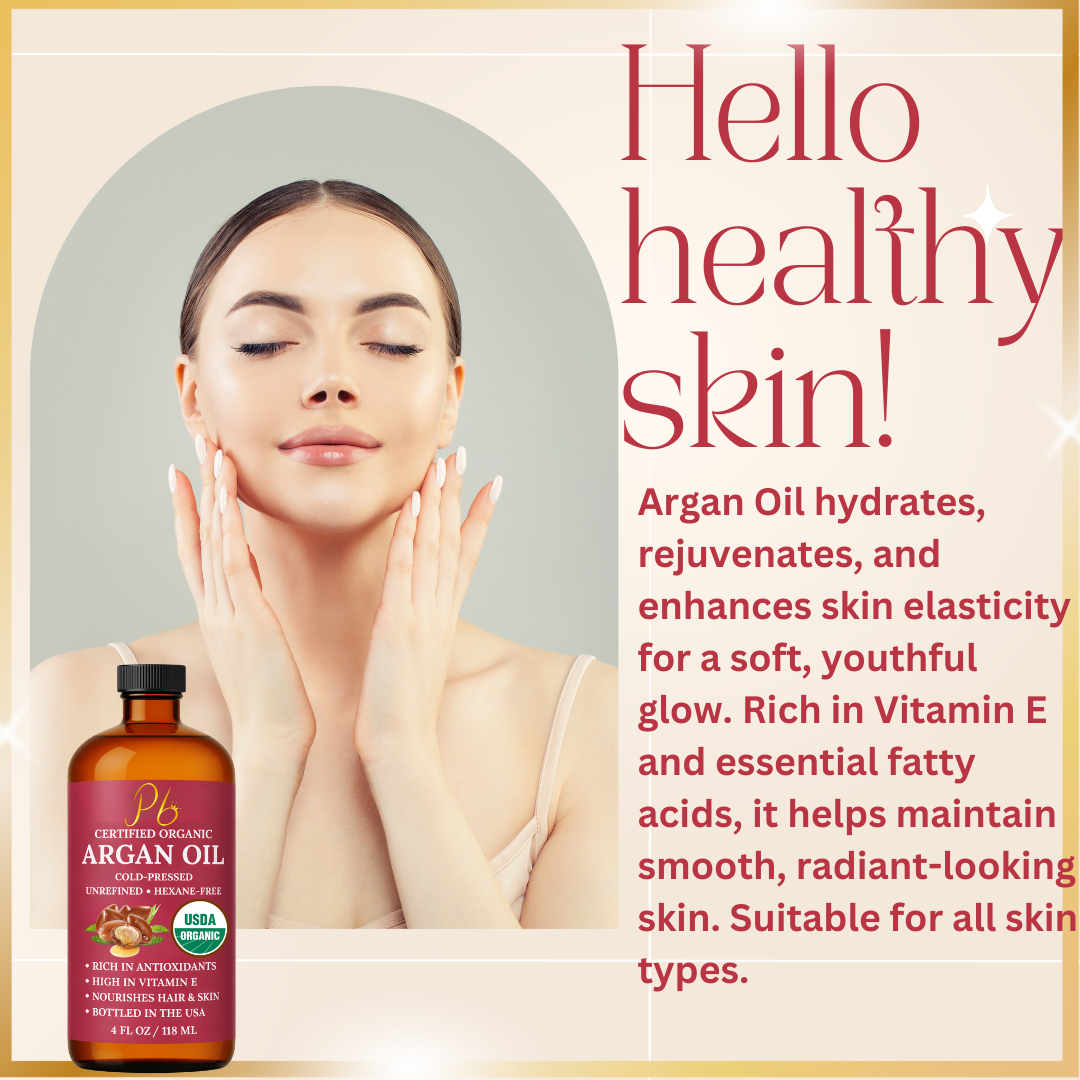 Pomberries USDA Organic Argan Oil 4 fl oz – Cold-Pressed, Unrefined Moroccan Argan Oil for Hair & Skin – Glass Bottle