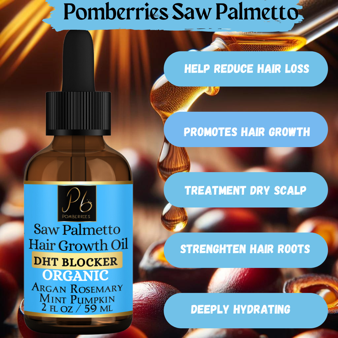 Organic Saw Palmetto Hair Growth Oil - DHT Blocker - Scalp Treatment, Reduce Hair Loss, Split Ends, Strengthens Hair Roots, Natural Hair Care with Argan, Amla, Rosemary, Mint, Pumpkin, Saw Palmetto Oil with Rosemary Oil ( With Scalp Massager)