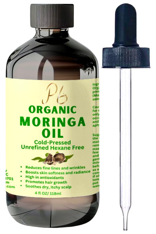 Premium Organic Cold-Pressed Moringa Oil, Unrefined & Nutrient-Rich for Skin, Hair & Body, Anti-Aging, Lightweight Face Oil, Natural Moisturizer 4 fl oz in Amber Glass Bottle