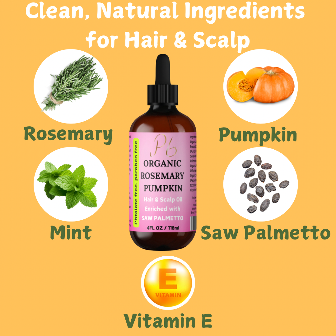 Organic Rosemary Mint Scalp & Hair Repair and Growth Oil With Organic Pumpkin Seed Oil, Organic Peppermint Essential Oil, Saw Palmetto Oil 4 fl oz