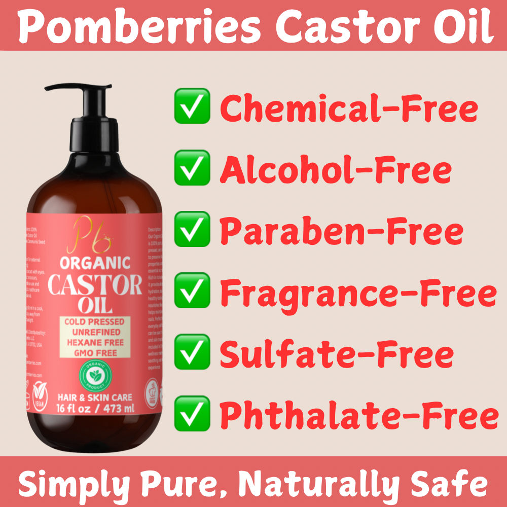 Organic Castor Oil, Cold-Pressed Castor Oil in Glass Bottle with Pump 16 fl oz