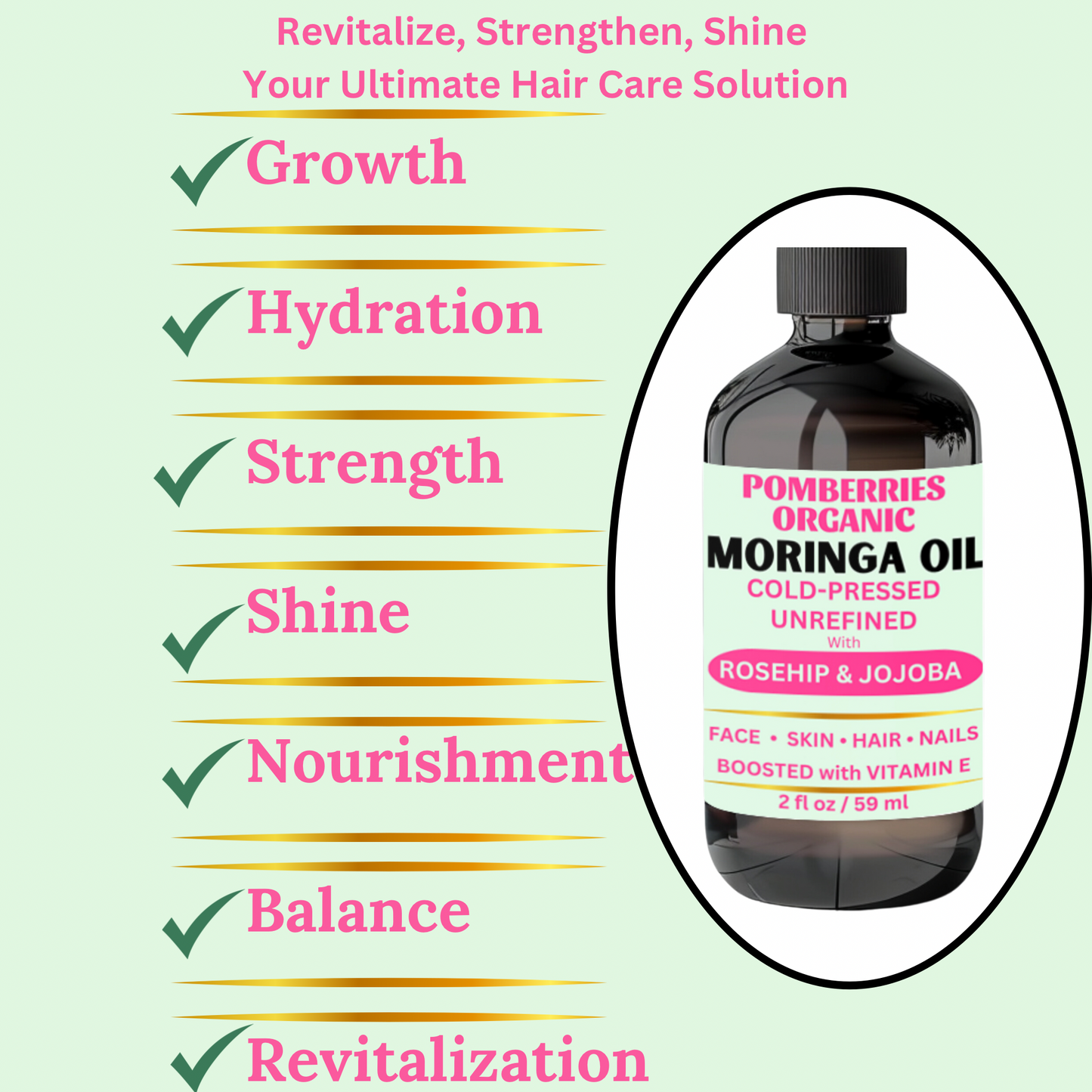 Premium Organic Cold-Pressed Moringa Oil, with Organic Rosehip Oil, & Jojoba Oil, Unrefined & Nutrient-Rich for Skin, Hair & Body, Anti-Aging, Face Oil, Natural Moisturizer, Boosted with Vitamin E